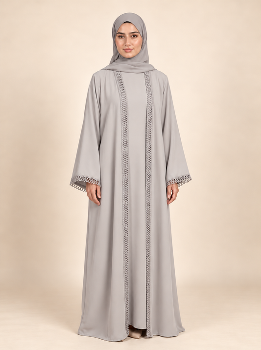 Élégance – Abaya deux pièces avec sous-abaya et dentelle