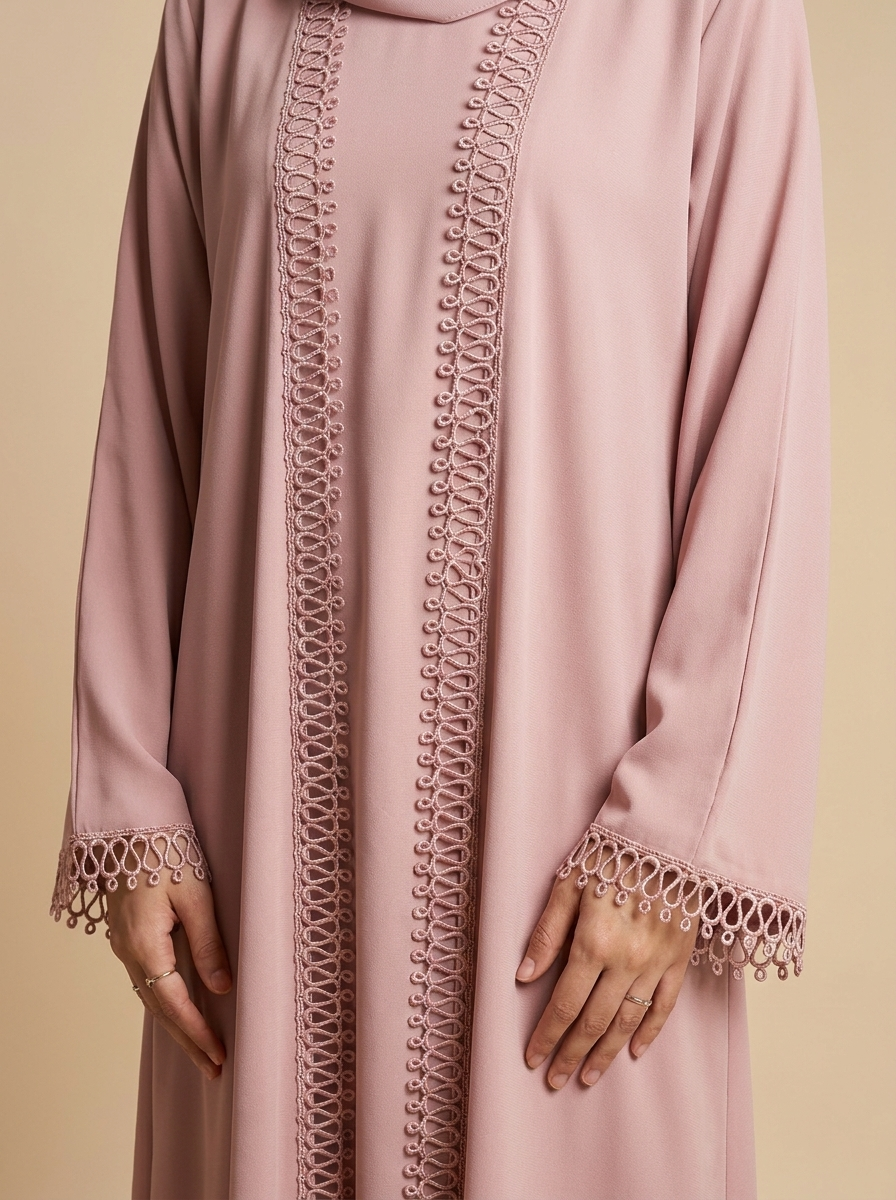 Abaya Élégance rose poudré – Kiswa Collection