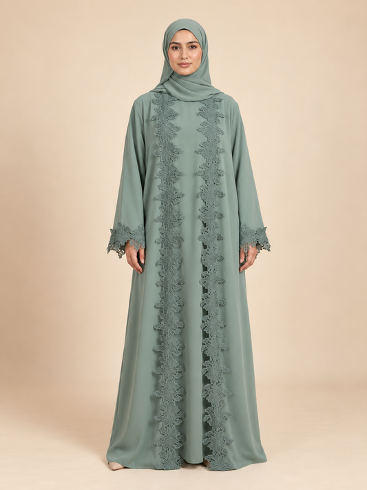 Prestige – Abaya deux pièces à dentelle florale