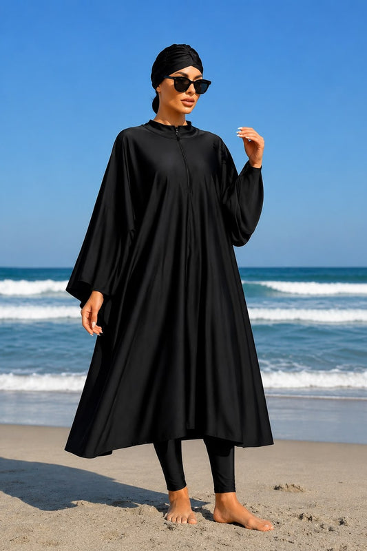 Burkini Atlas noir éclipse maillot de bain mode modeste – Kiswa Collection