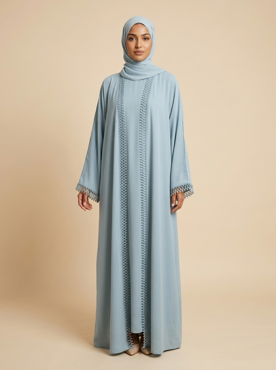 Abaya Élégance bleu glacier de face – Kiswa Collection