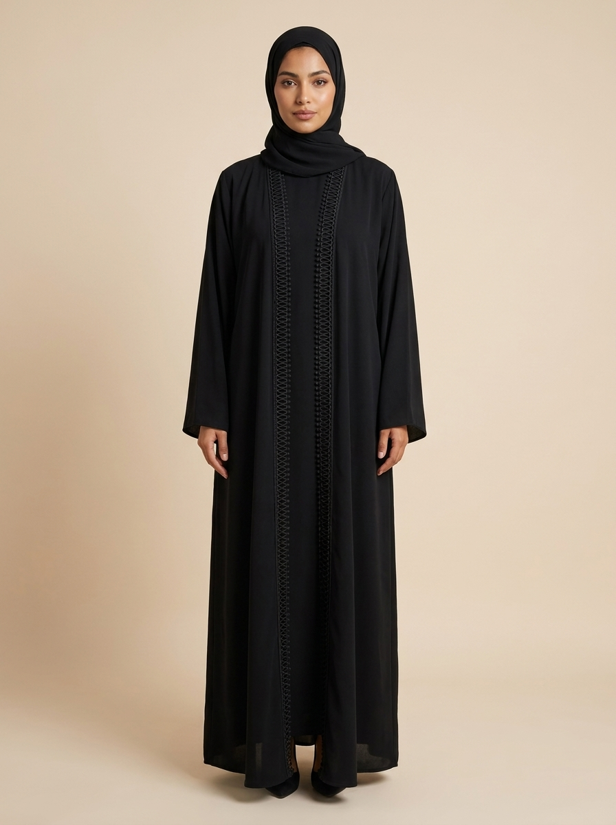 Abaya Élégance en dentelle, coupe fluide et pudique – mode modeste – Kiswa Collection