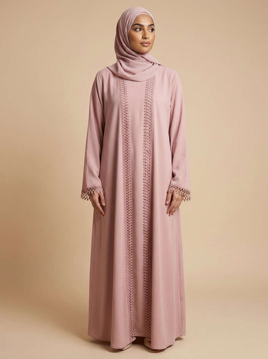 Abaya Élégance rose poudré – mode modeste – Kiswa Collection