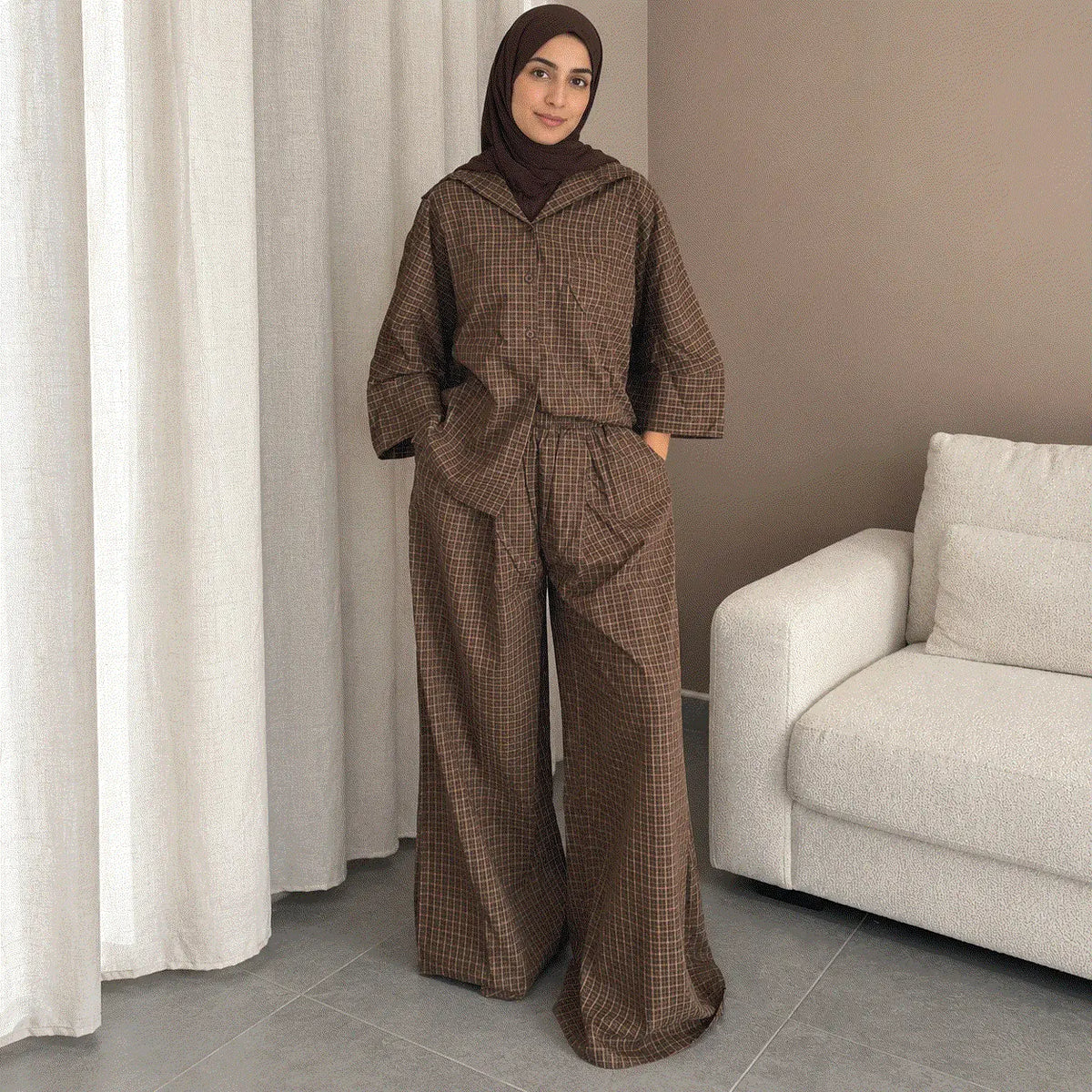 Kenza – Ensemble pantalon femme à petits carreaux